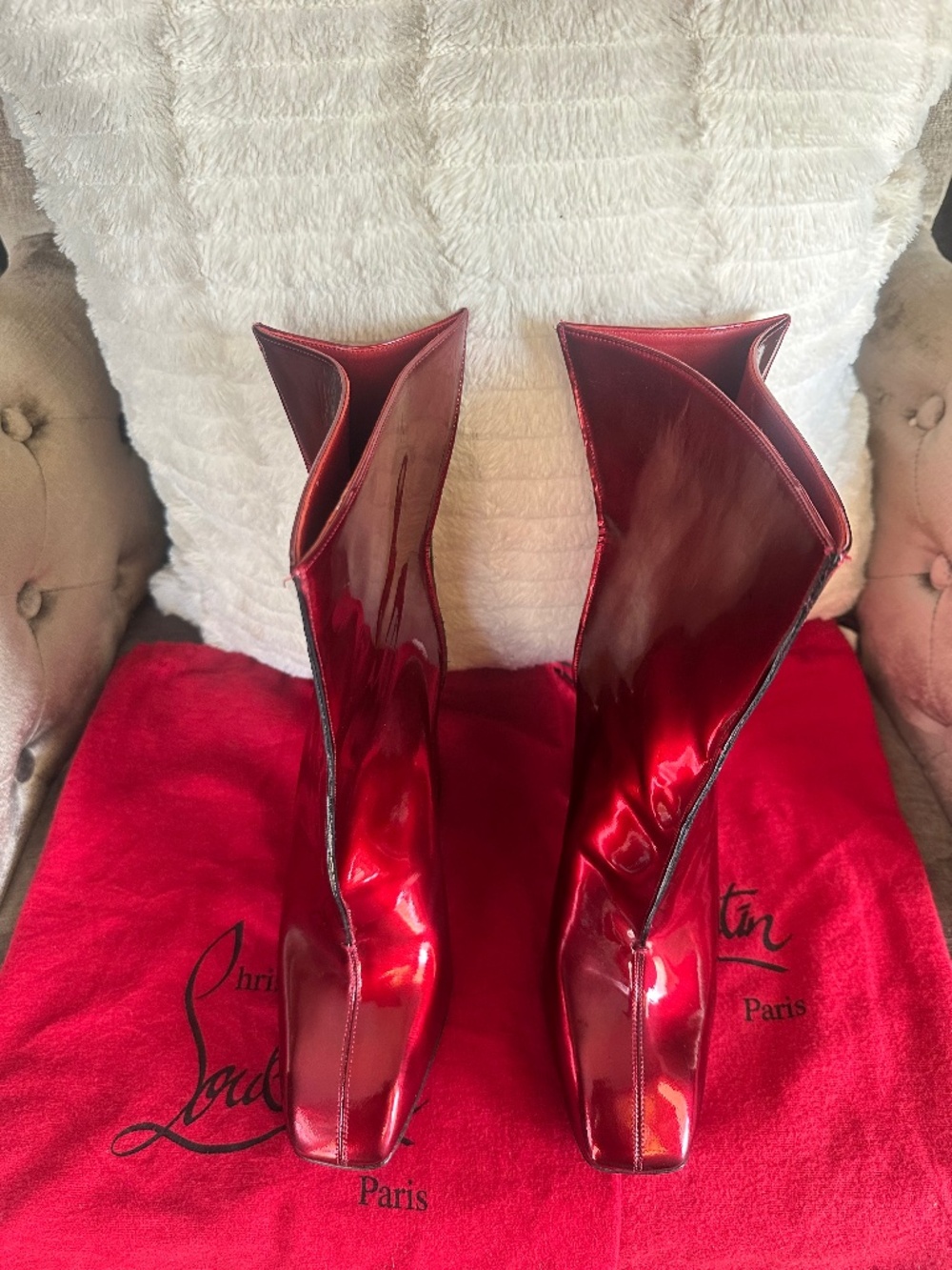Authentic Christian Louboutin Red Patent Leather Boots